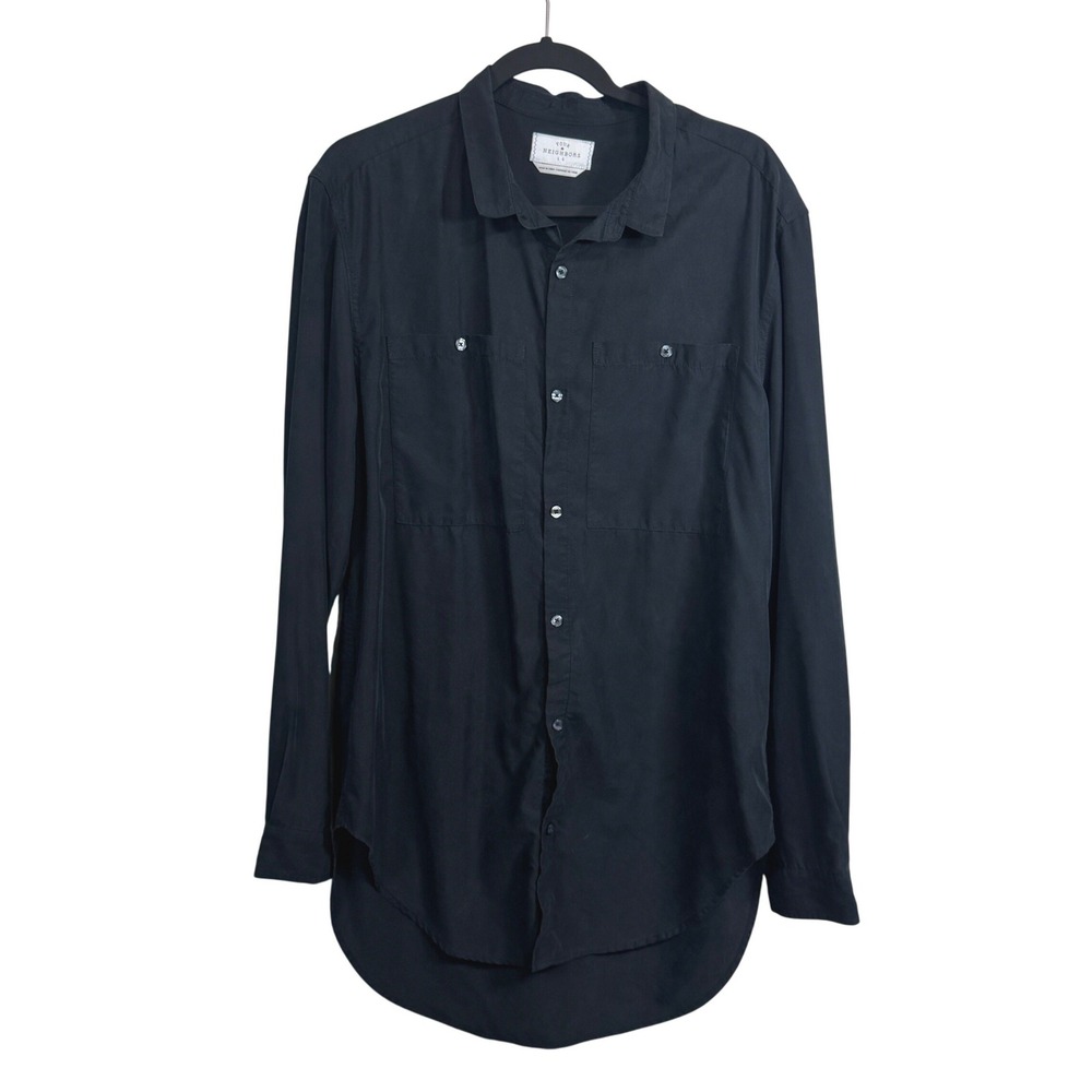 Your Neighbors Black Tencel Blend High Low Button Down Shirt Dress Large